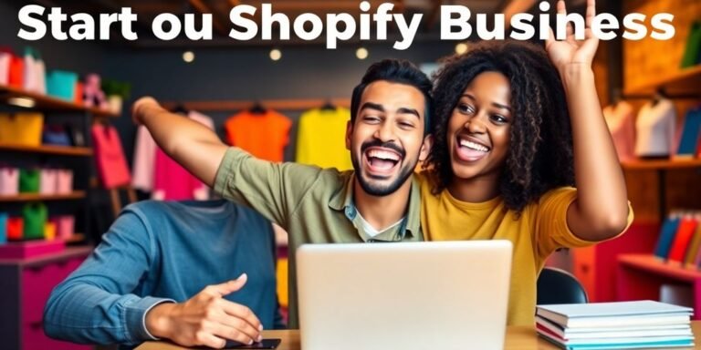 Entrepreneur celebrating first sale on laptop with products.